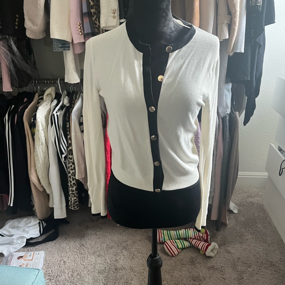 Zara Black and White Button-Up Sweater